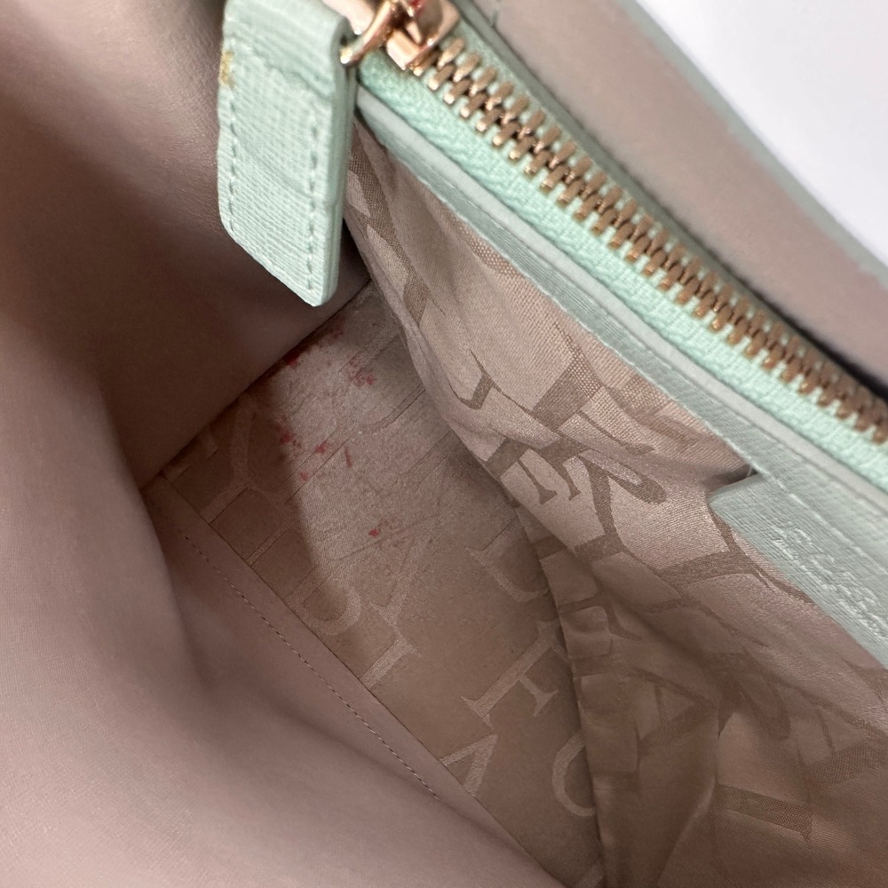 Furla Mint Green Divide It Leather Tote Bag Medium Handbag Gold Hardware Italian - Picture 6 of 13